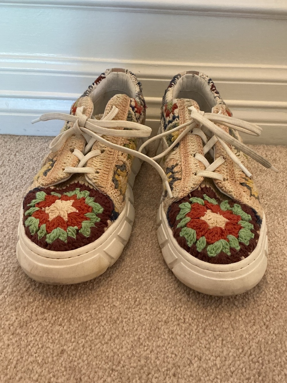 Neutral Crochet Accent Sneakers - Beige Multi